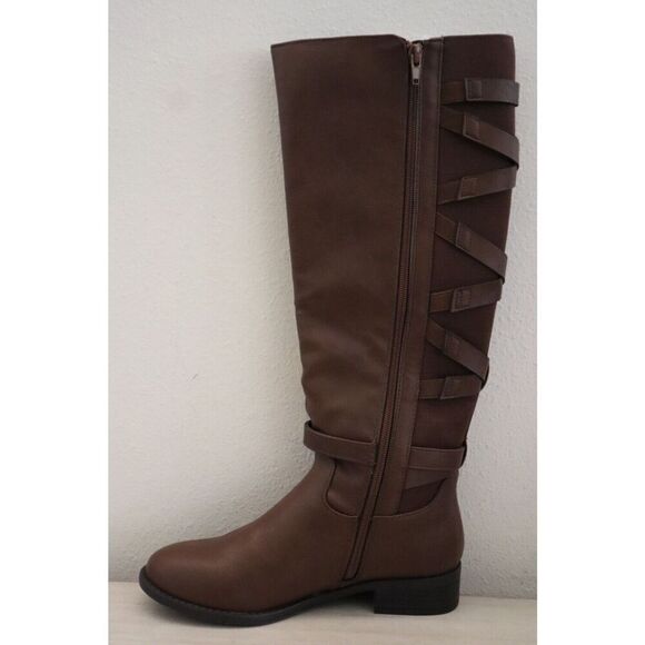 Thalia Sodi Women's Sz 6.5M Cognac Veronika Faux Leather Knee High Riding Boots - Picture 8 of 9